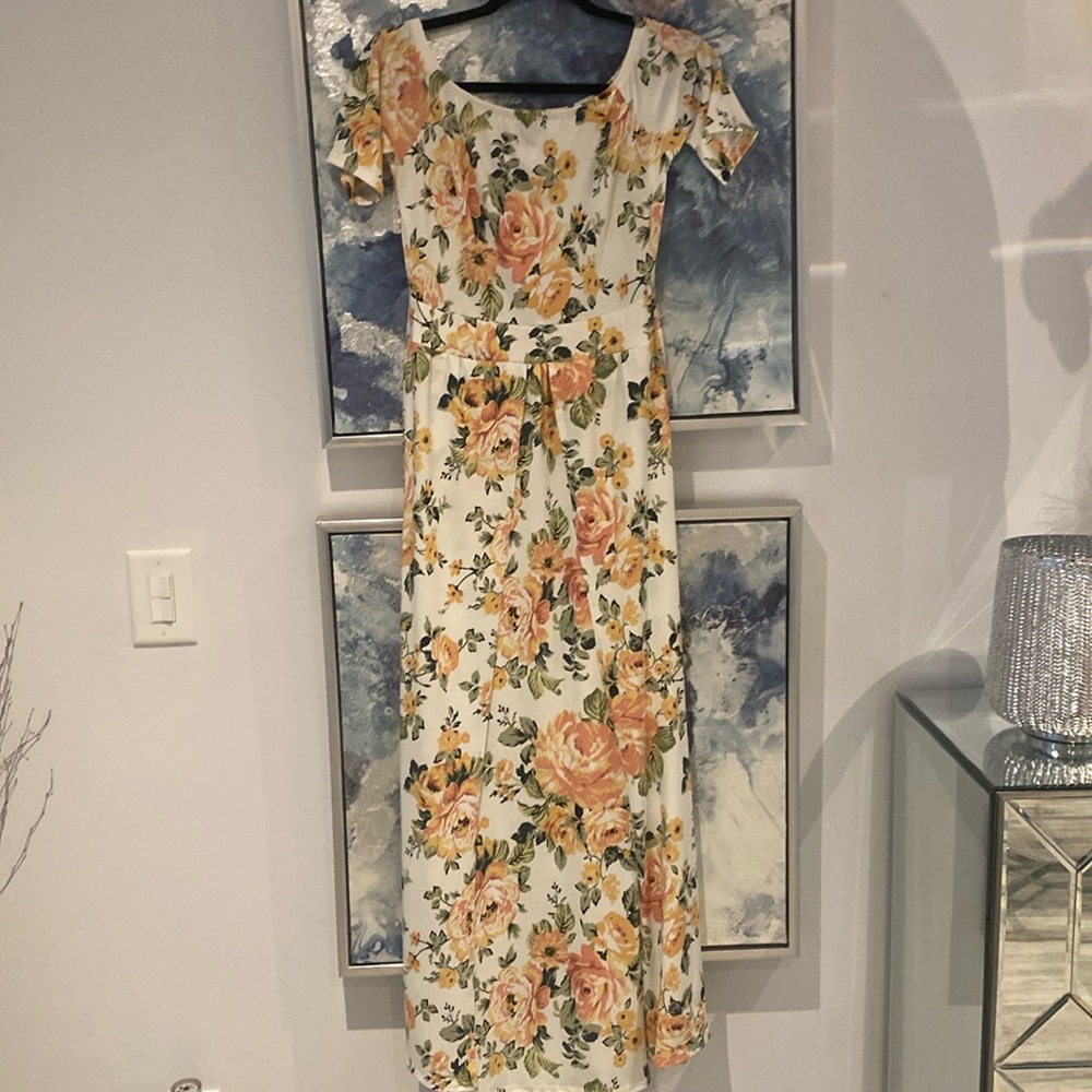 Double slit floral dress